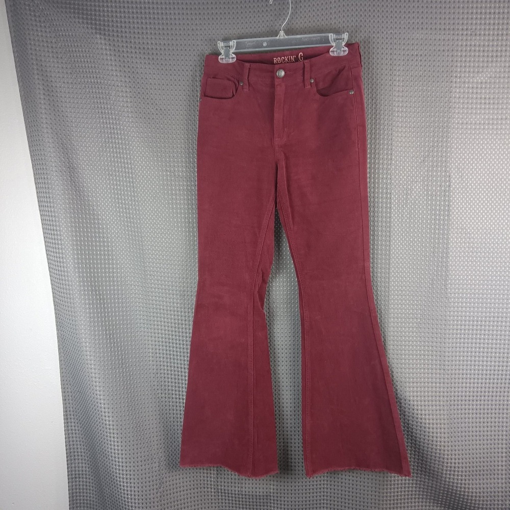 Rockin' G Women's‎ Size 27 Maroon Corduroy Flare Pants Raw Hem